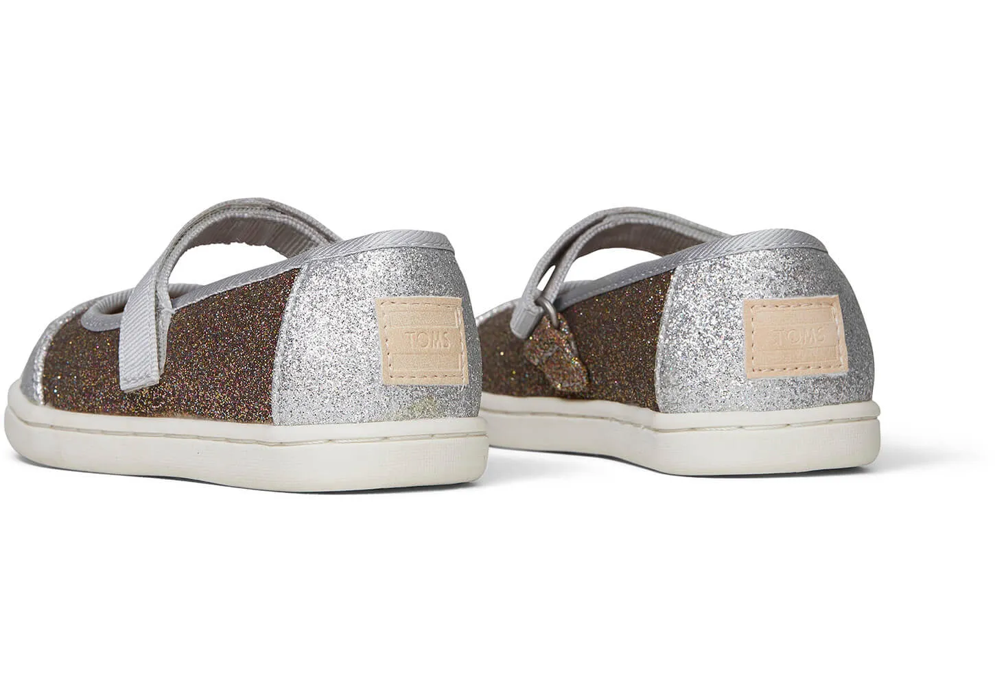 Toms Silver Gold Iridescent Glimmer Tiny Mary Jane Flats 10014253