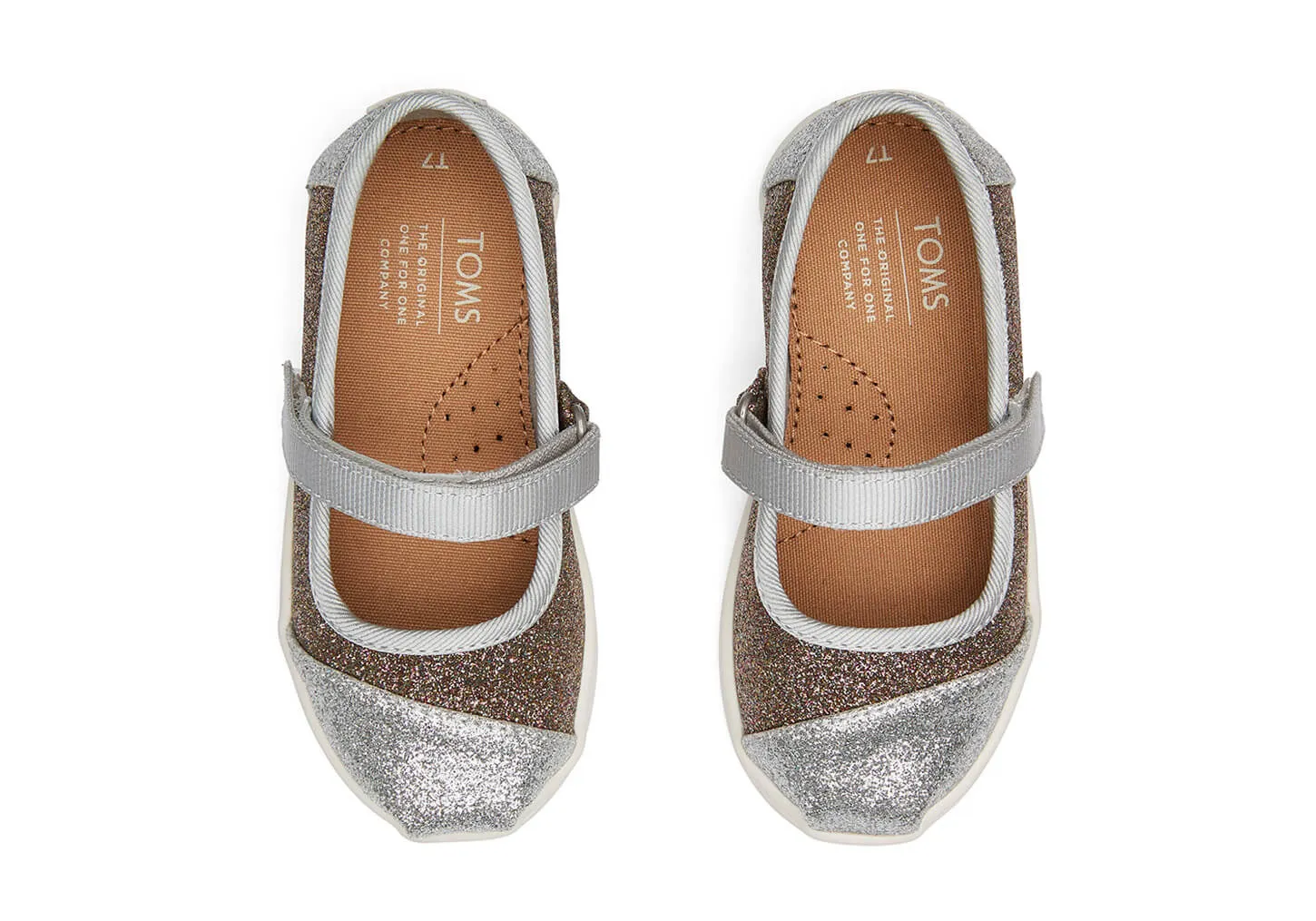 Toms Silver Gold Iridescent Glimmer Tiny Mary Jane Flats 10014253