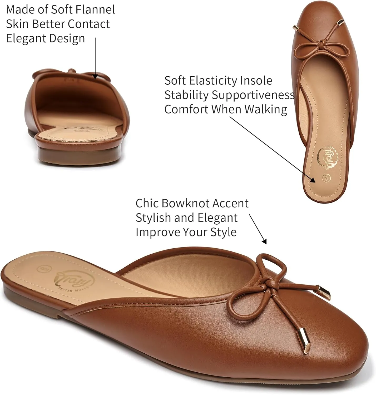 Trary Mules for Women 2025, Womens Mules Slip on Comfortable Bow Pointed Toe Womens Loafers, Backless Flats Mules Shoes for Women with Knot