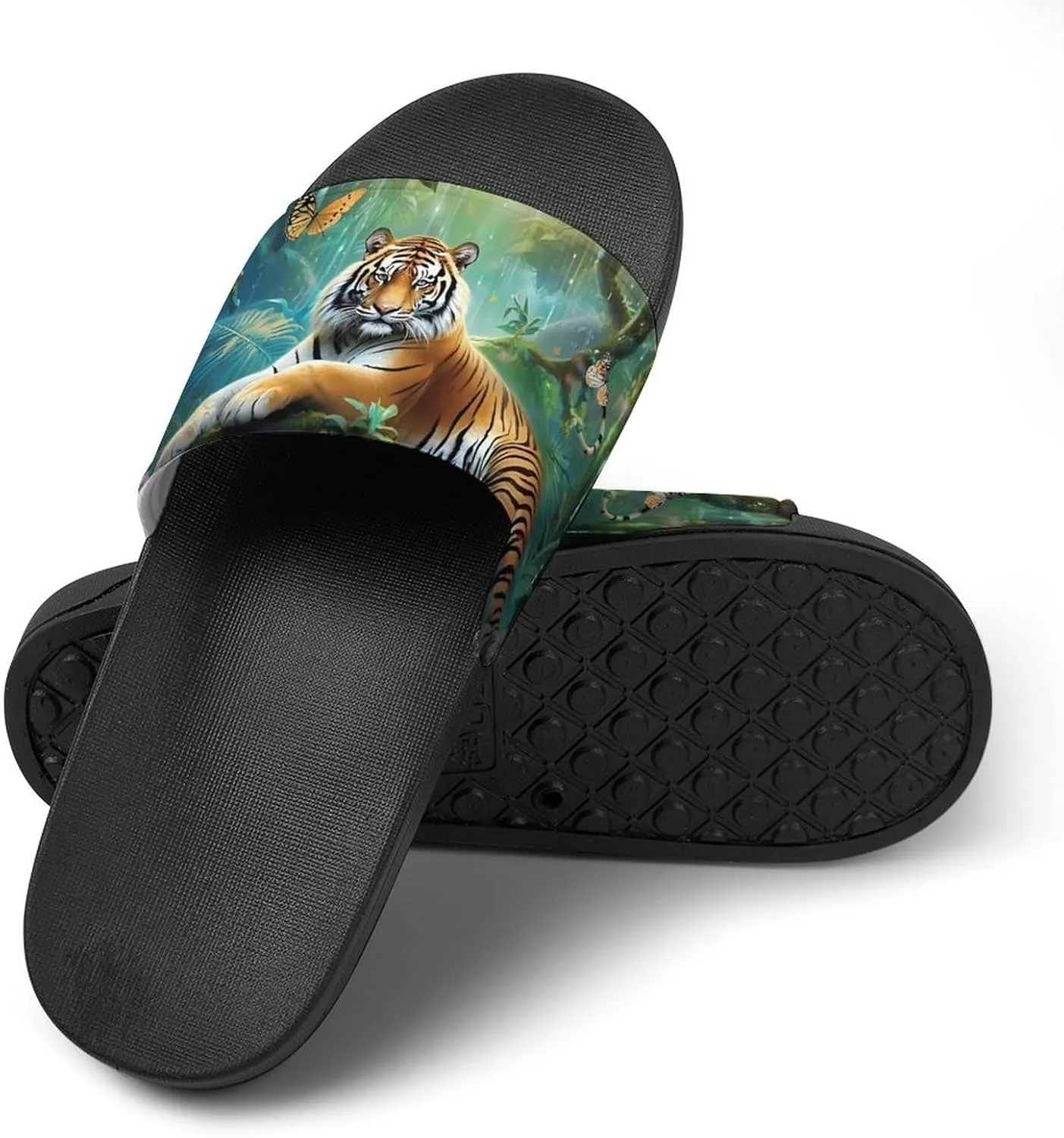 Tropical Rainforest Animal Tiger Non Slip Slides Sandals for Women Men Quick Drying Shower Shoes for Bathroom Pool Beach