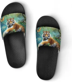 Tropical Rainforest Animal Tiger Non Slip Slides Sandals for Women Men Quick Drying Shower Shoes for Bathroom Pool Beach