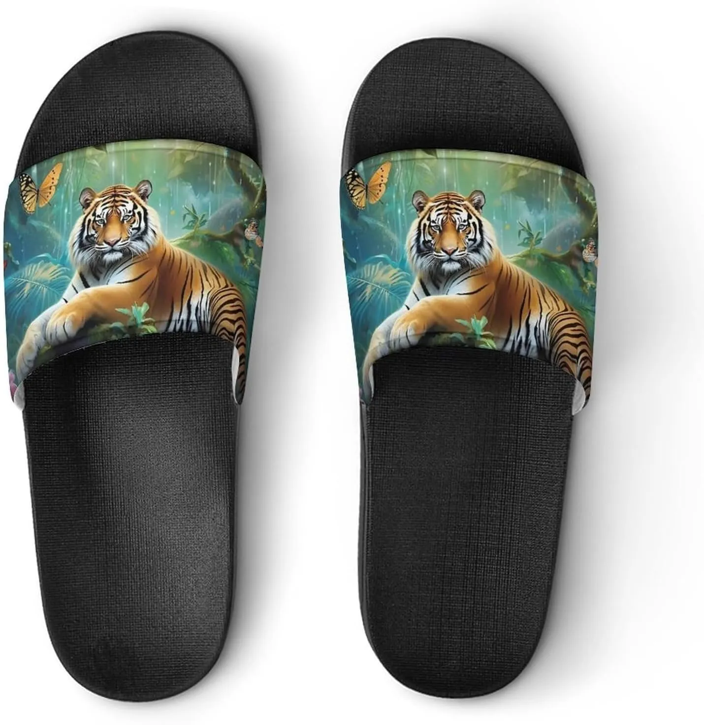 Tropical Rainforest Animal Tiger Non Slip Slides Sandals for Women Men Quick Drying Shower Shoes for Bathroom Pool Beach