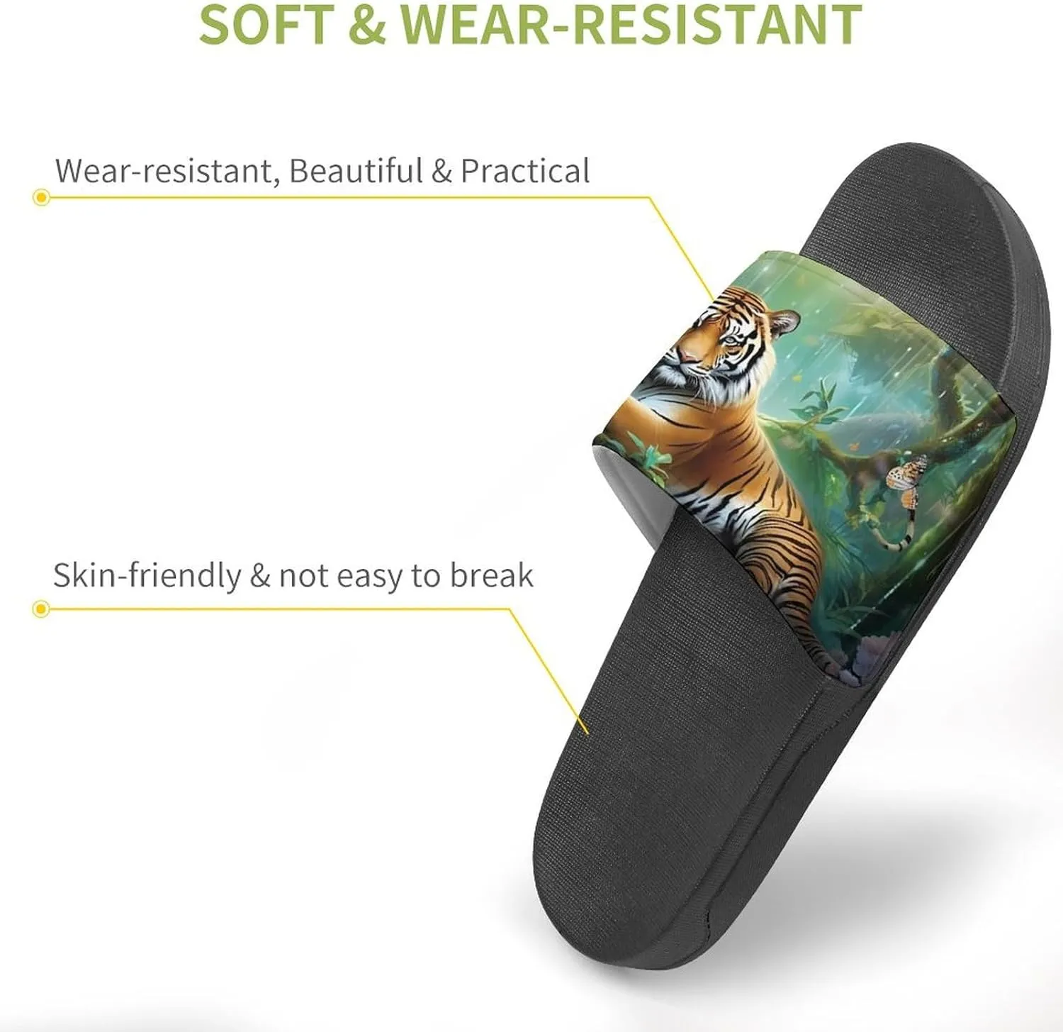 Tropical Rainforest Animal Tiger Non Slip Slides Sandals for Women Men Quick Drying Shower Shoes for Bathroom Pool Beach