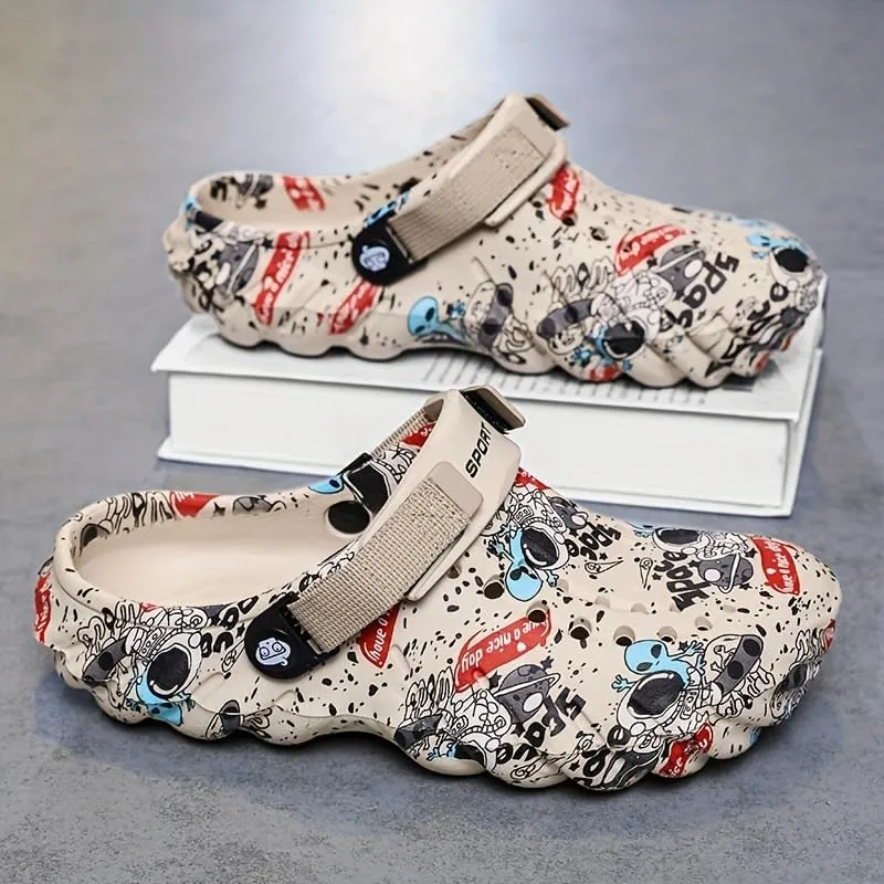 Unisex Graffiti Print Clogs, Fashion Breathable EVA Summer Beach Slide Shoes, Casual Outdoor Garden Sandals