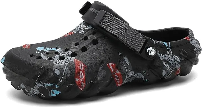 Unisex Graffiti Print Clogs, Fashion Breathable EVA Summer Beach Slide Shoes, Casual Outdoor Garden Sandals