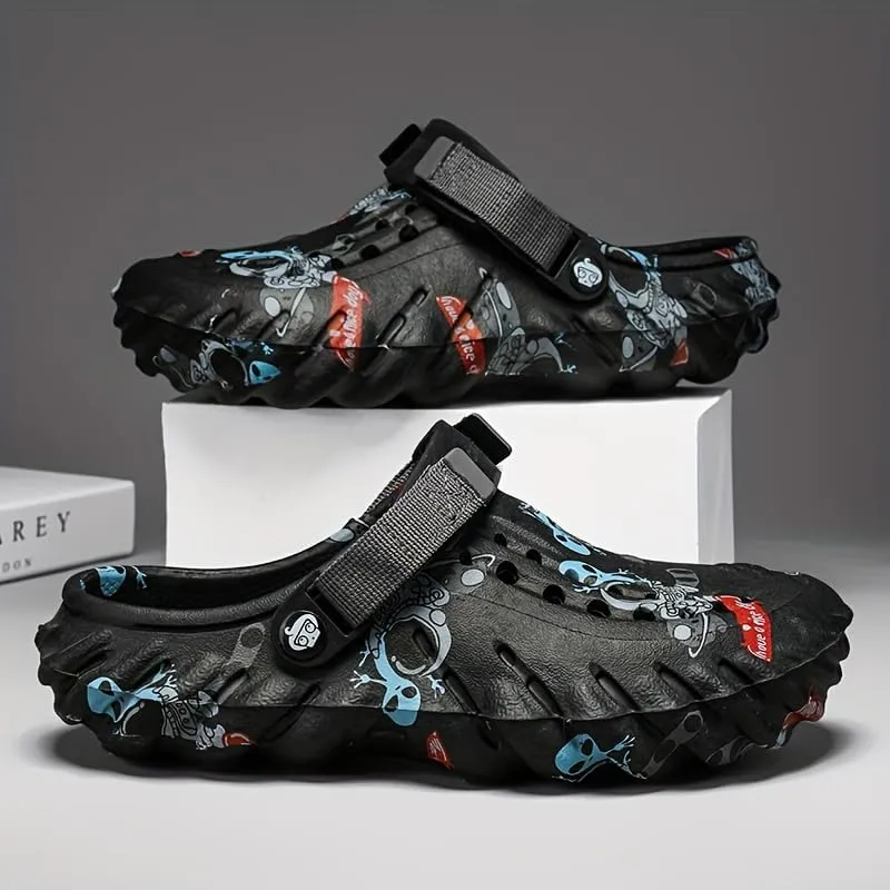 Unisex Graffiti Print Clogs, Fashion Breathable EVA Summer Beach Slide Shoes, Casual Outdoor Garden Sandals