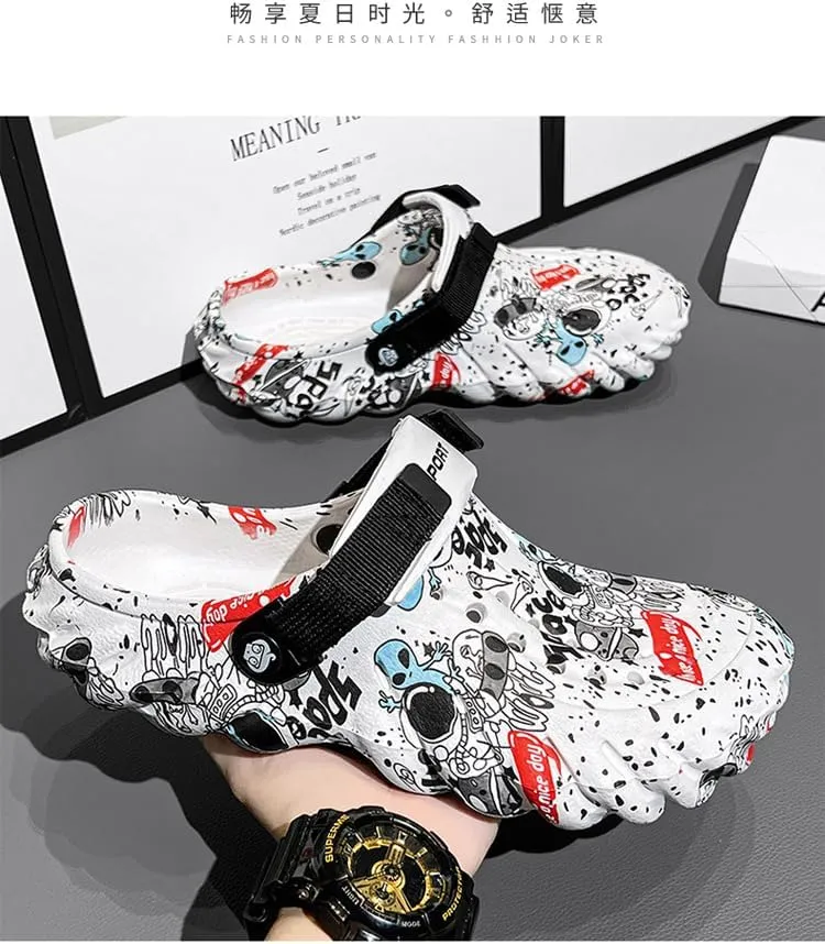 Unisex Graffiti Print Clogs, Fashion Breathable EVA Summer Beach Slide Shoes, Casual Outdoor Garden Sandals