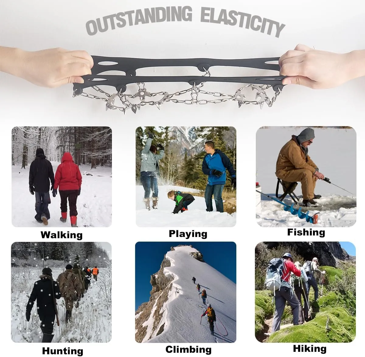 Upgraded Version of Walk Traction Ice Cleat Spikes Crampons,True Stainless Steel Spikes and Durable Silicone,Boots for Hiking On Ice & Snow Ground,Mountian.