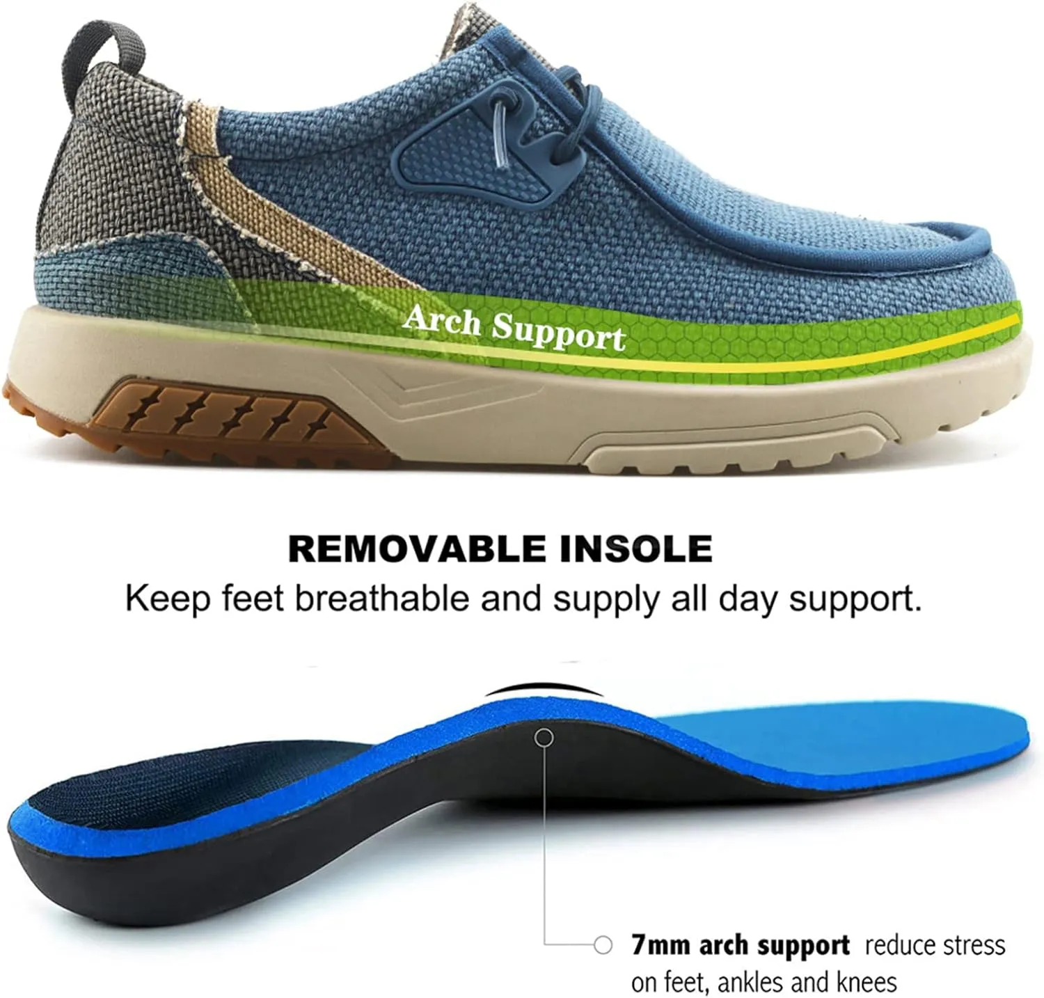 UPIShi Men's Slip On Arch Support Loafers Comfortable Light-Weight Orthopedic Casual Shoes for Plantar Fasciitis Walking Canvas Sneakers
