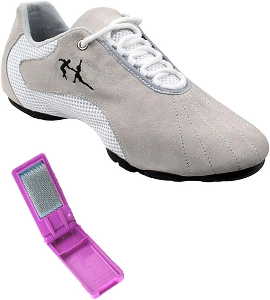 Very Fine Dance Shoes - Unisex Dance Sneakers - Flat Heel Gum Sole - VFSN016 and Foldable Brush Bundle - White - 13.5