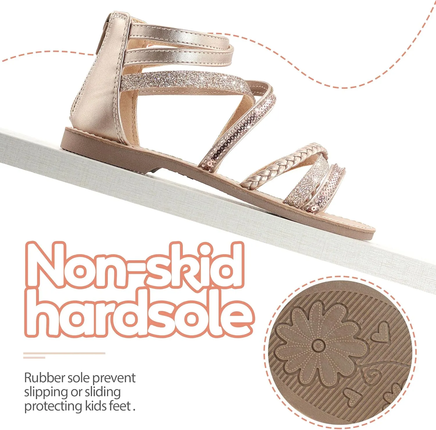 Vonair Girls Gladiator Sandals Cute Strappy Sandals with Zipper Summer Shoes for Little/Big Kids