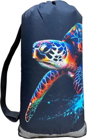 Walker Beach Mesh Net Travel Boat Bag for Snorkeling, Dive, and Swim Gear – USA Made (ColorBurst Turtle)
