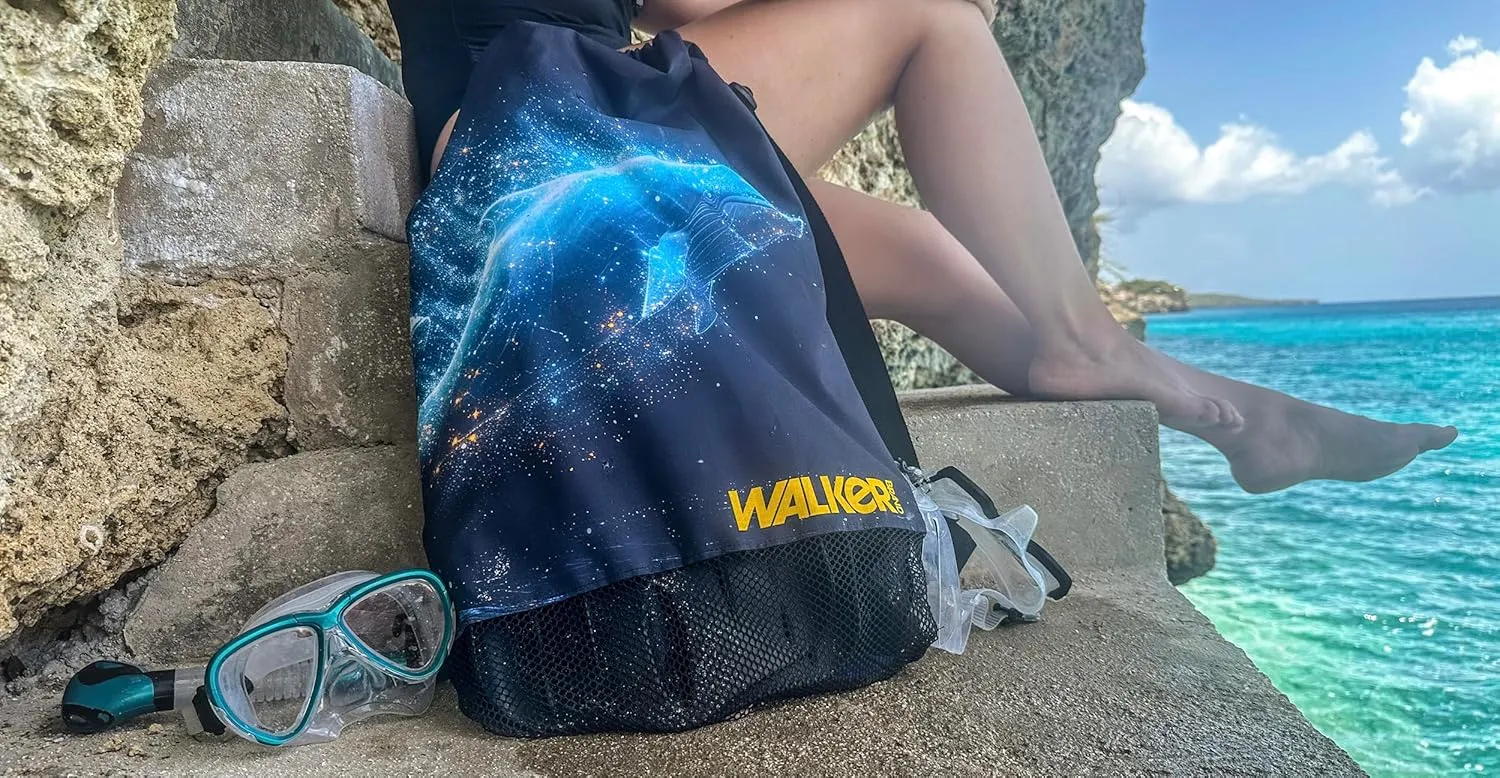 Walker Beach Mesh Net Travel Boat Bag for Snorkeling, Dive, and Swim Gear – USA Made (Galactic Whale)