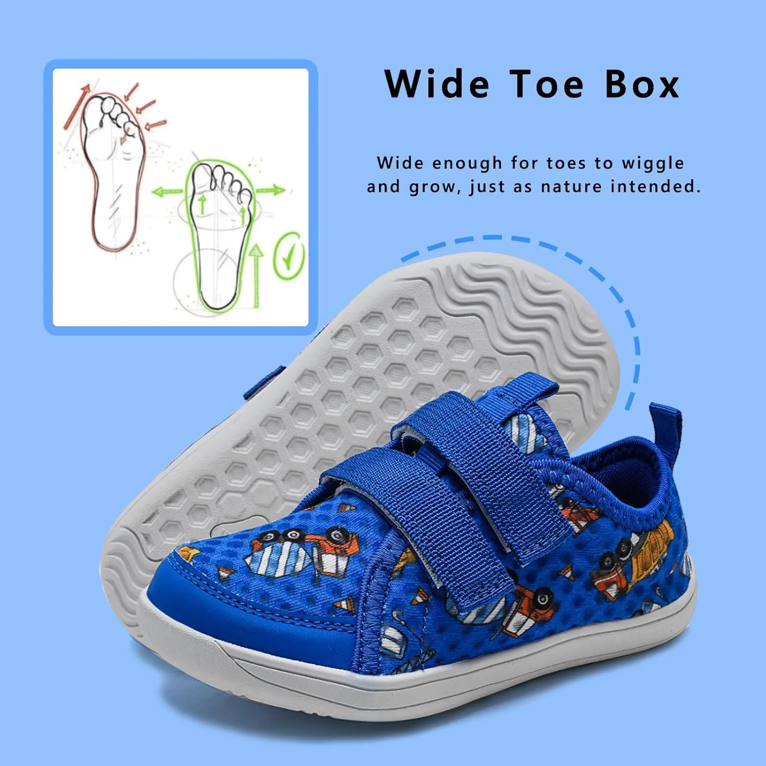 WateLves Wide Toddler Water Shoes Kids Barefoot Beach Swim Aqua Shoes Boys Girls Breathable Mesh Walking Hook and Loop Sneakers