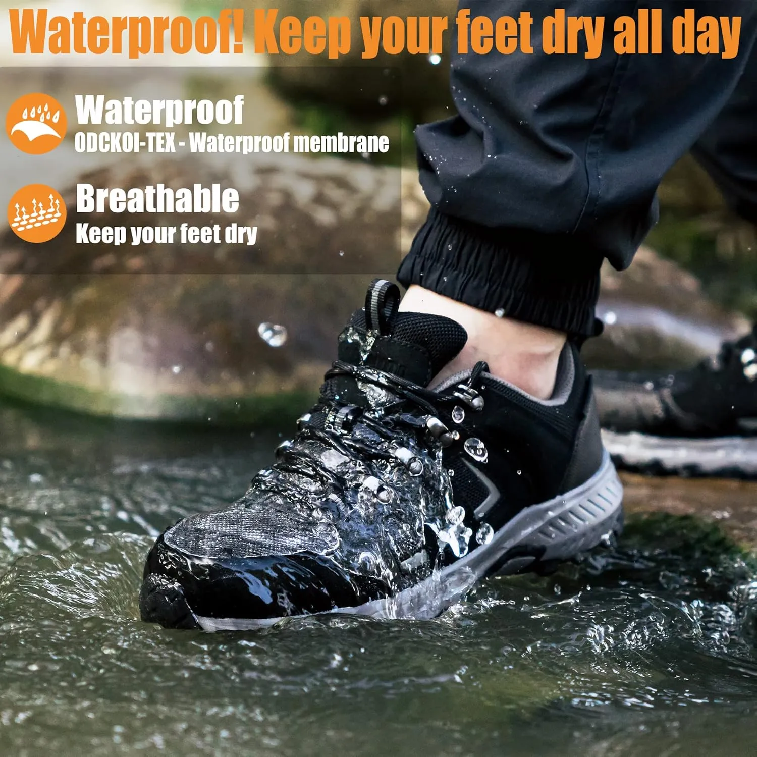 Waterproof Hiking Shoes for Men Lightweight Anti Slip Outdoor Hike Trekking Breathable Ankle Boots Camping Trail Shoes