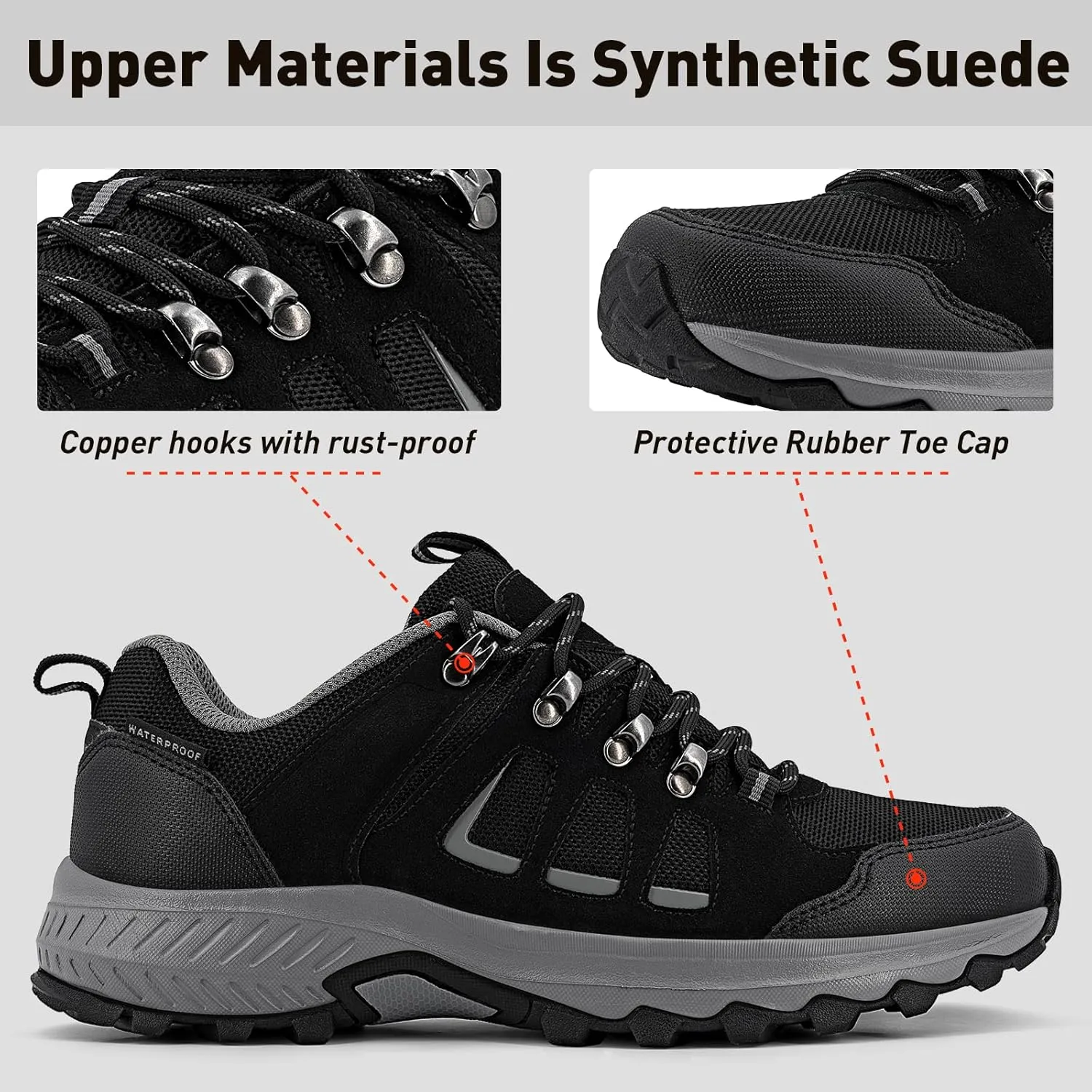 Waterproof Hiking Shoes for Men Lightweight Anti Slip Outdoor Hike Trekking Breathable Ankle Boots Camping Trail Shoes