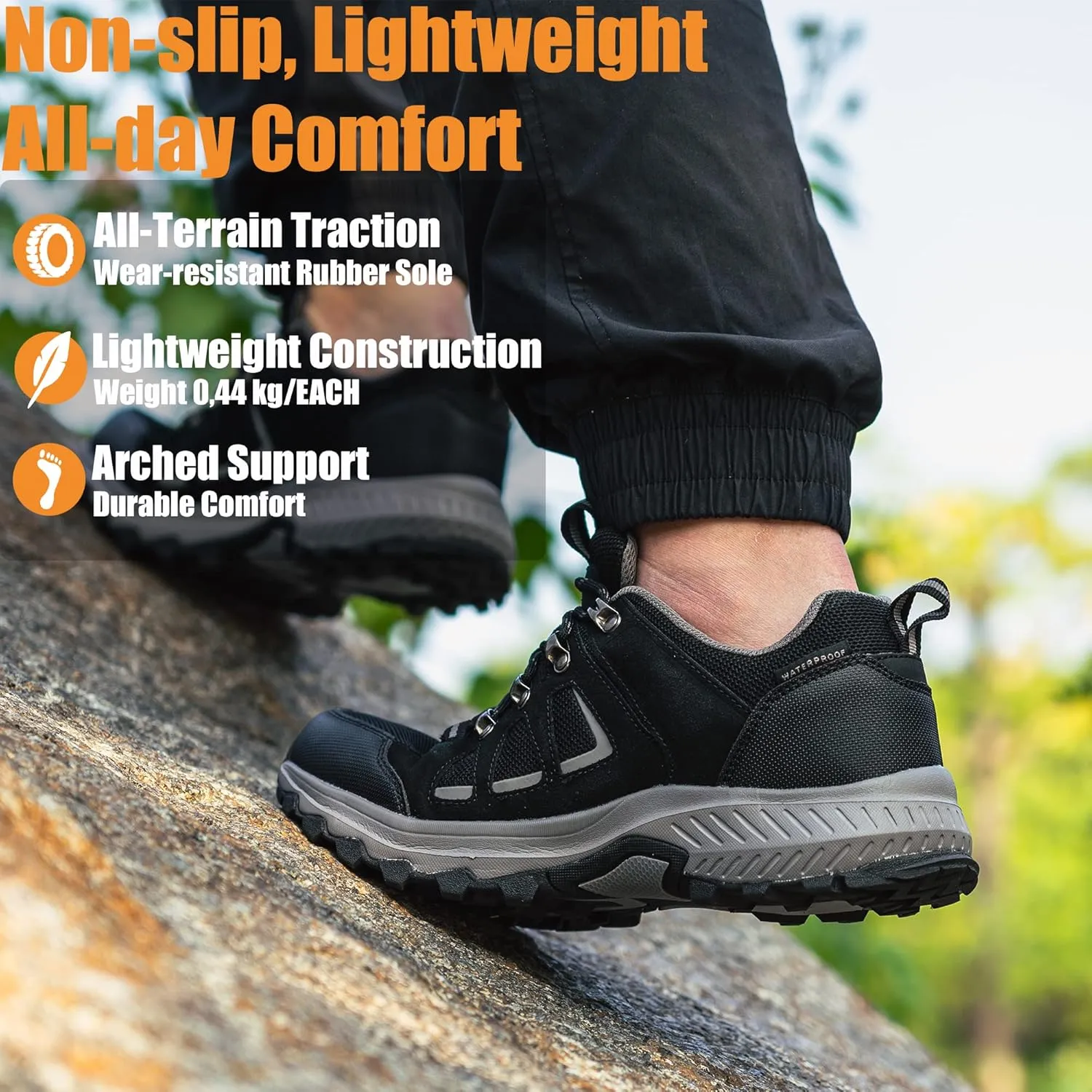 Waterproof Hiking Shoes for Men Lightweight Anti Slip Outdoor Hike Trekking Breathable Ankle Boots Camping Trail Shoes