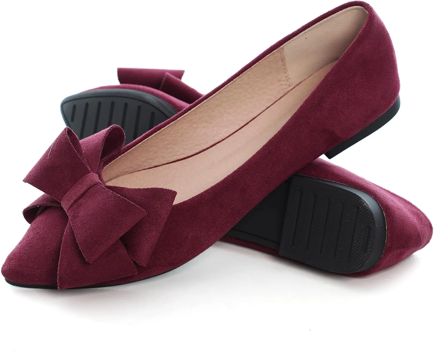 WENJIAZHIZHI Flat Dress Shoes Women Comfortable Ballet Flats Slip On Pearls Knot Dressy Shoes Pointed Toe