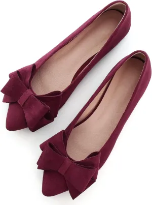 WENJIAZHIZHI Flat Dress Shoes Women Comfortable Ballet Flats Slip On Pearls Knot Dressy Shoes Pointed Toe