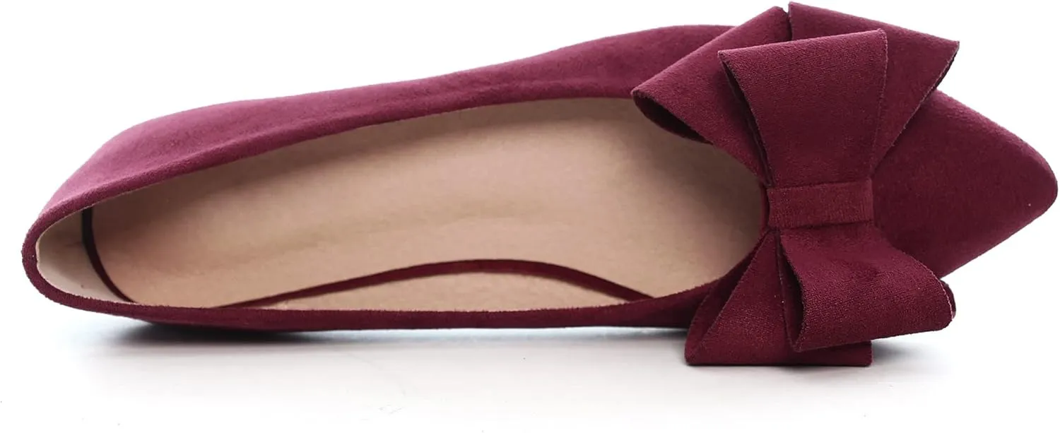 WENJIAZHIZHI Flat Dress Shoes Women Comfortable Ballet Flats Slip On Pearls Knot Dressy Shoes Pointed Toe