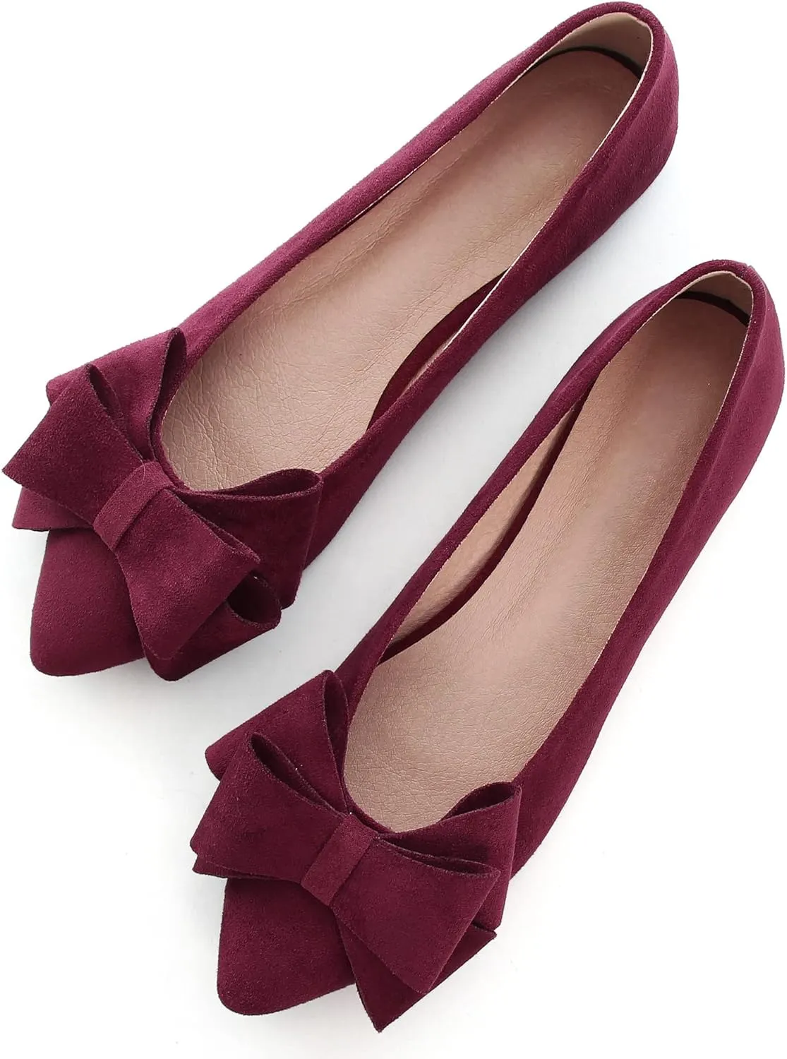 WENJIAZHIZHI Flat Dress Shoes Women Comfortable Ballet Flats Slip On Pearls Knot Dressy Shoes Pointed Toe