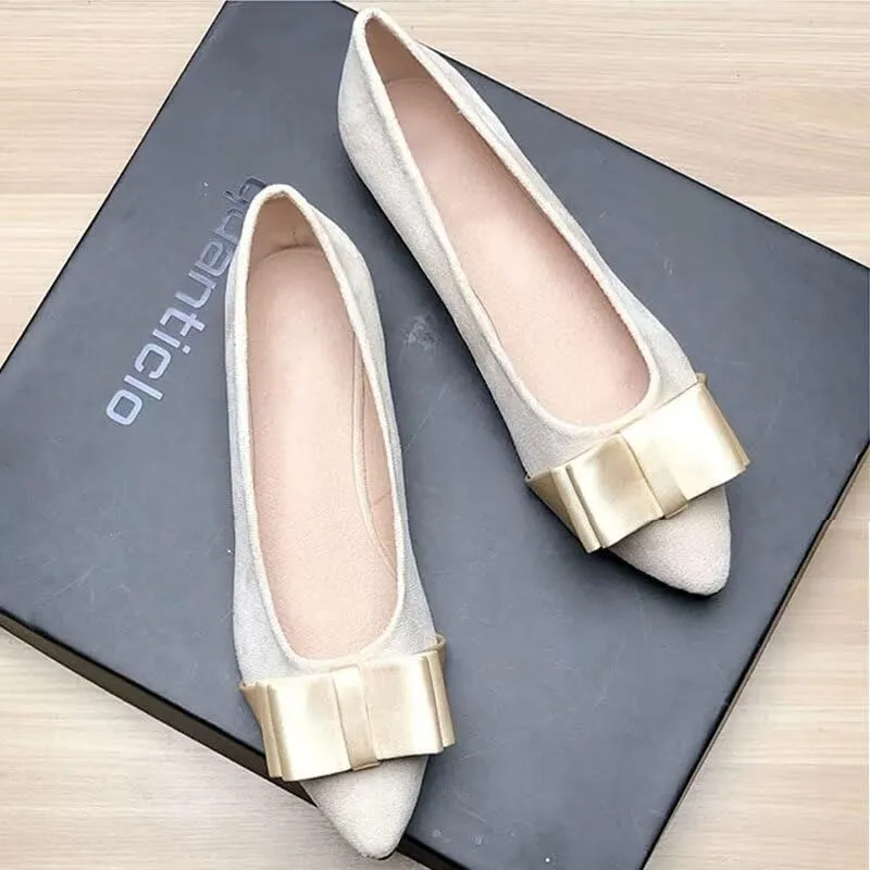WENJIAZHIZHI Womens Sexy Pointy Toe Flats Shoes Satin Bow-Like Knot Ballerina Shoes Comfortable Office Lady Dress Low-Heel Loafers
