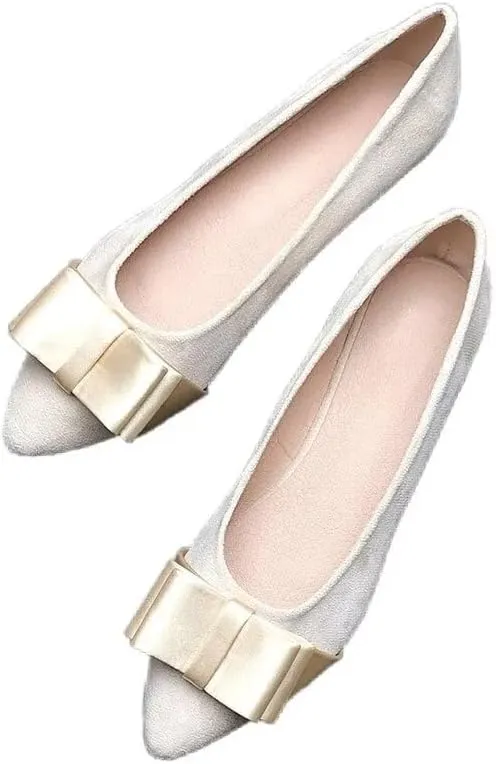 WENJIAZHIZHI Womens Sexy Pointy Toe Flats Shoes Satin Bow-Like Knot Ballerina Shoes Comfortable Office Lady Dress Low-Heel Loafers