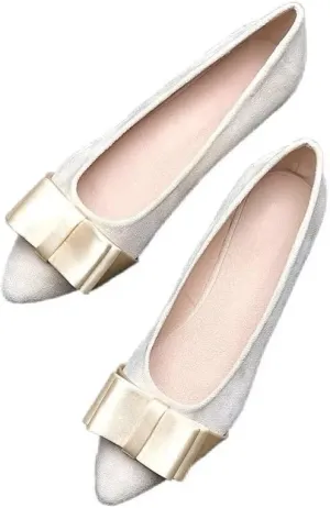 WENJIAZHIZHI Womens Sexy Pointy Toe Flats Shoes Satin Bow-Like Knot Ballerina Shoes Comfortable Office Lady Dress Low-Heel Loafers