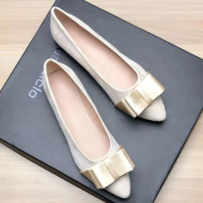 WENJIAZHIZHI Womens Sexy Pointy Toe Flats Shoes Satin Bow-Like Knot Ballerina Shoes Comfortable Office Lady Dress Low-Heel Loafers