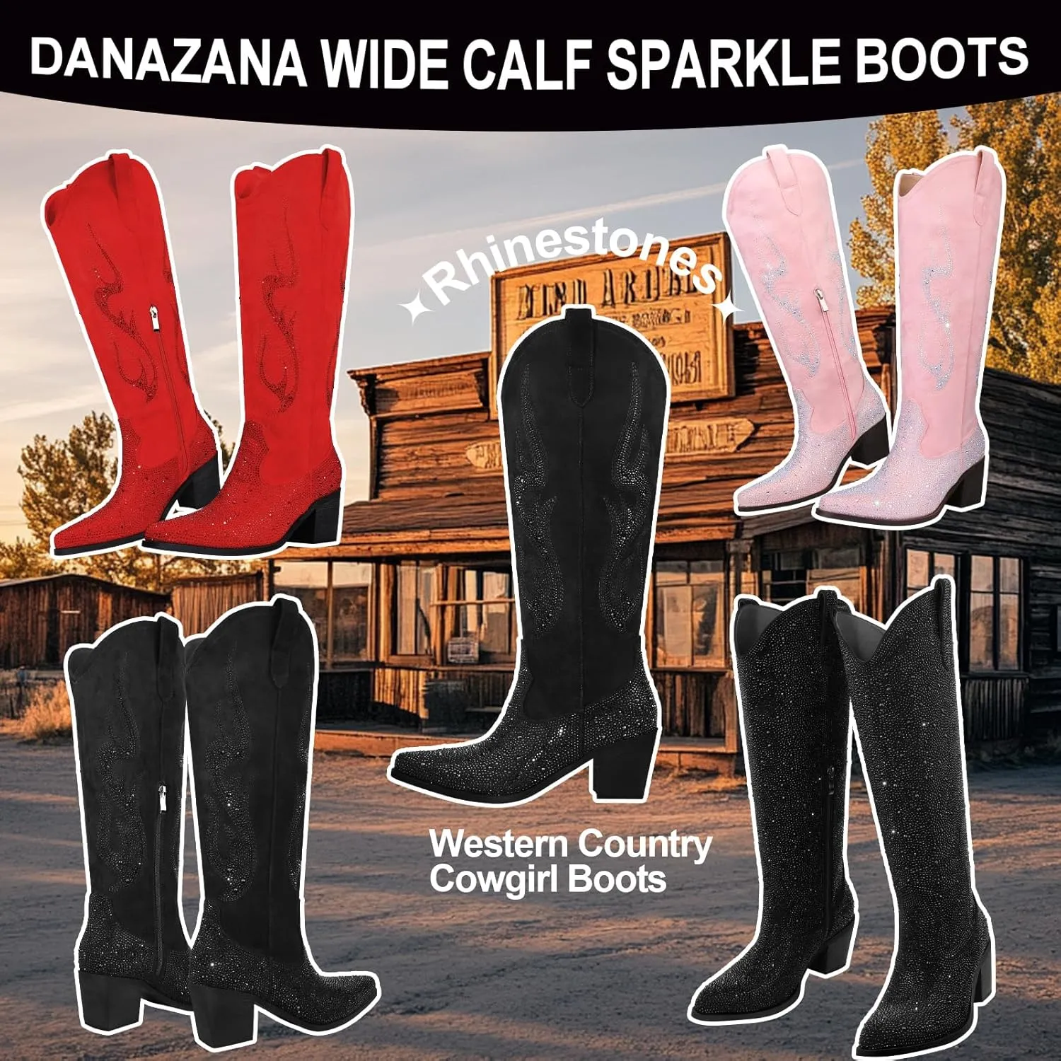 Wide Calf Cowgirl Boots For Women Knee High Cowboy Boots Pointed Toe Chunky Heel Boot Ladies Western Boots With Classic Embroidery and Side Zipper Classic Retro Country Boots For Lady Size 6-11
