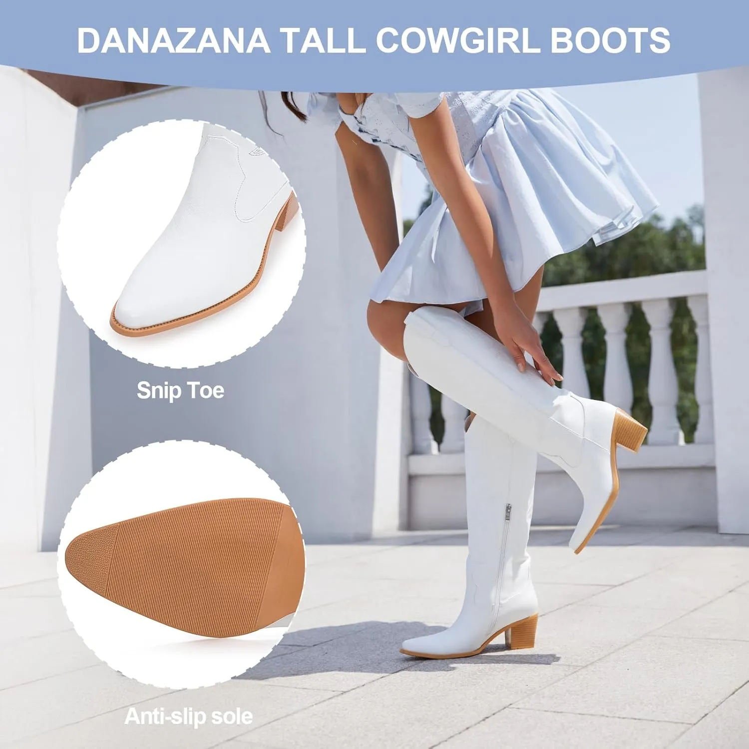 Wide Calf Cowgirl Boots For Women Knee High Cowboy Boots Pointed Toe Chunky Heel Boot Ladies Western Boots With Classic Embroidery and Side Zipper Classic Retro Country Boots For Lady Size 6-11