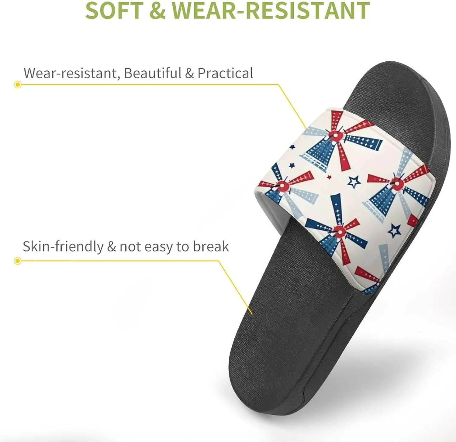 Windmill Patriotic Celebrate America Independence Non Slip Slides Sandals for Women Men Quick Drying Shower Shoes for Bathroom Pool Beach