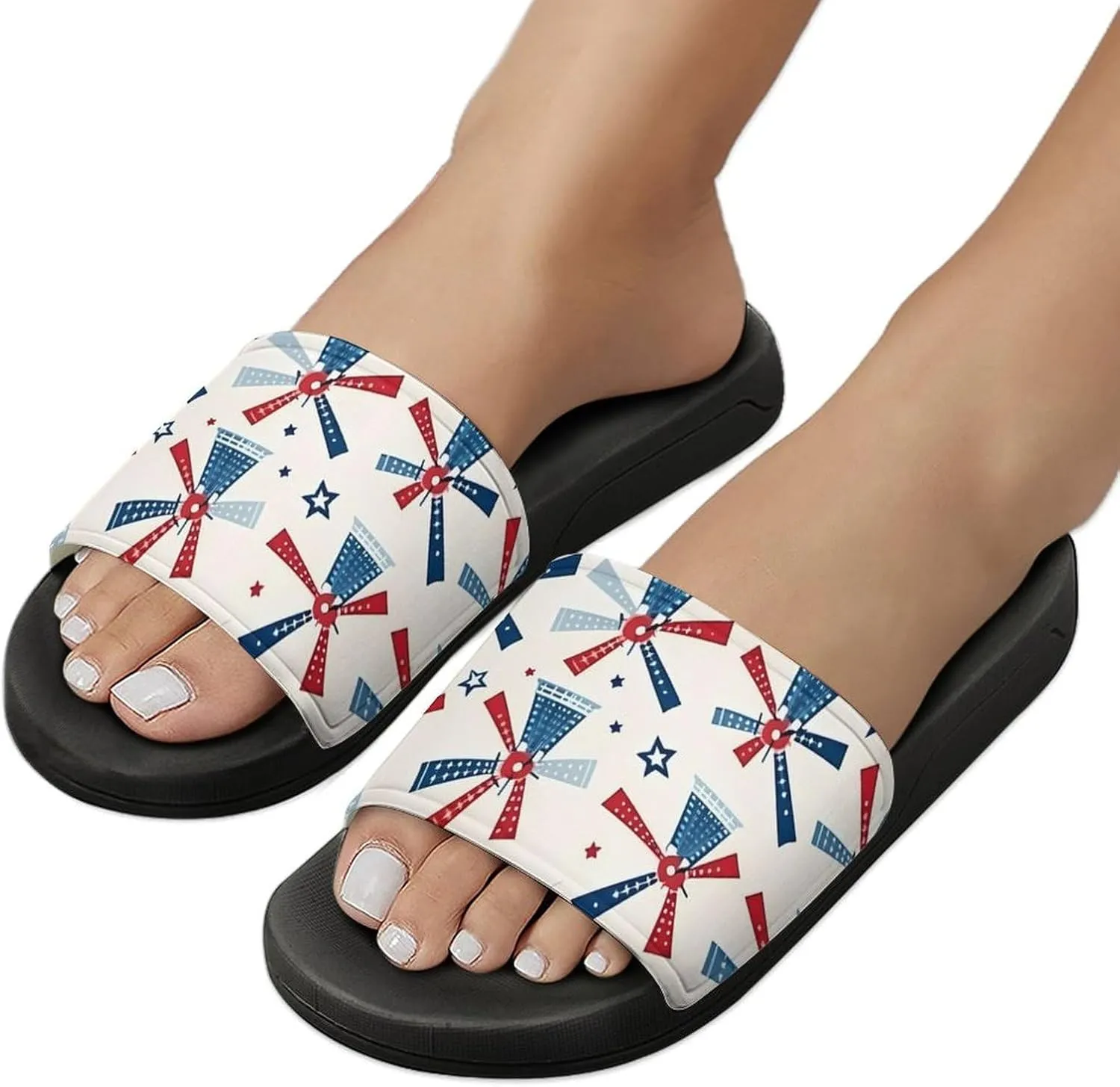 Windmill Patriotic Celebrate America Independence Non Slip Slides Sandals for Women Men Quick Drying Shower Shoes for Bathroom Pool Beach