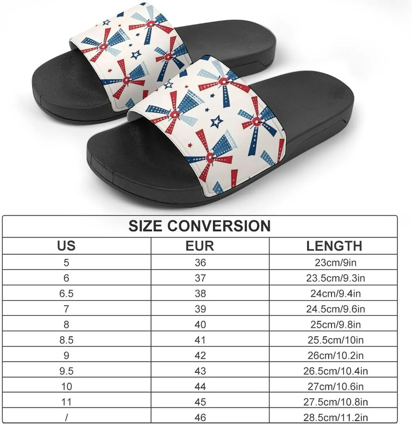 Windmill Patriotic Celebrate America Independence Non Slip Slides Sandals for Women Men Quick Drying Shower Shoes for Bathroom Pool Beach
