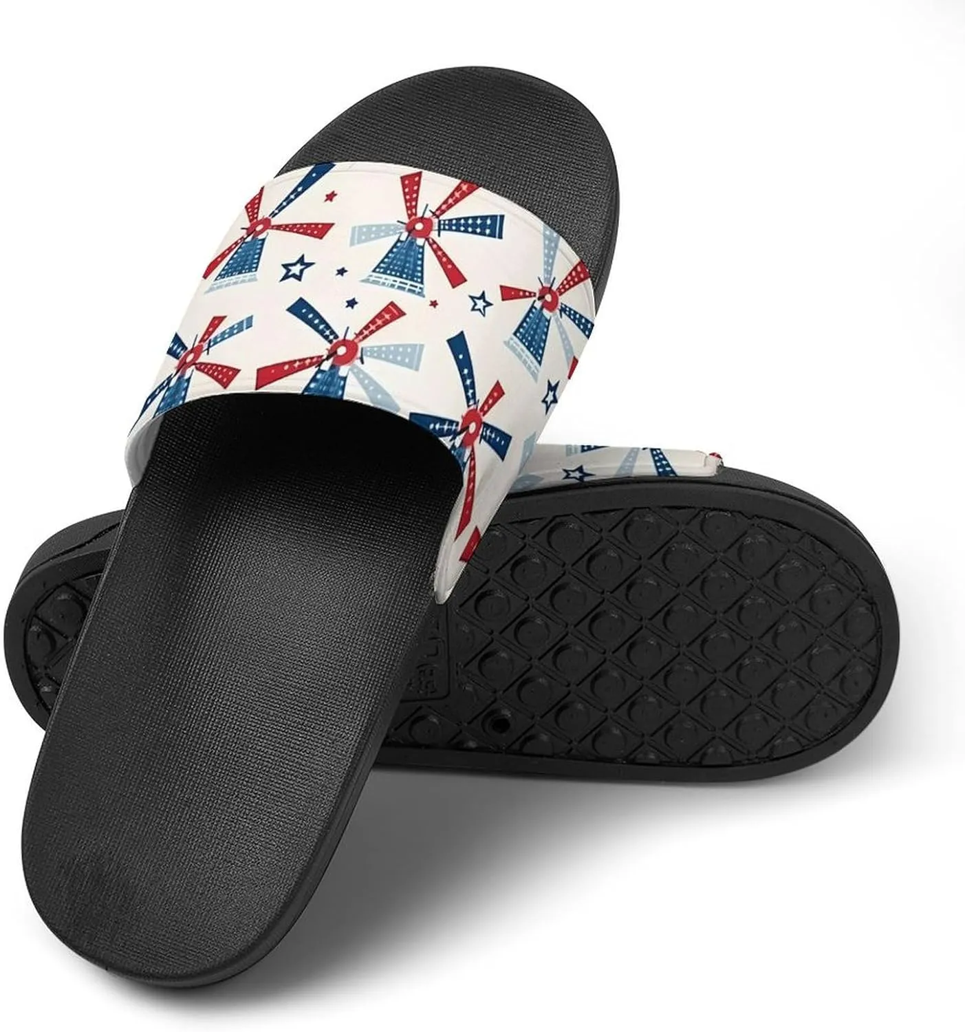 Windmill Patriotic Celebrate America Independence Non Slip Slides Sandals for Women Men Quick Drying Shower Shoes for Bathroom Pool Beach