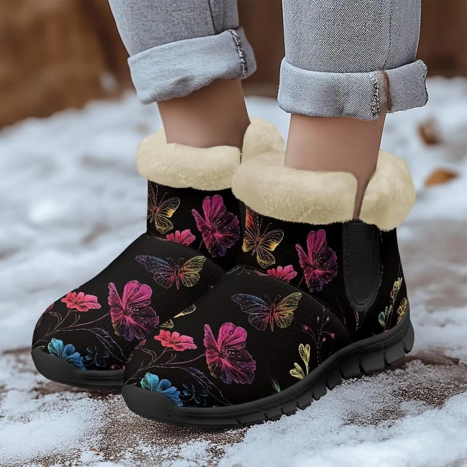 Winter Arch Support Ankle Boots for Women Plush Fuzzy Snow Booties Warm Anti-Slip Outdoor Shoes Size 6-12