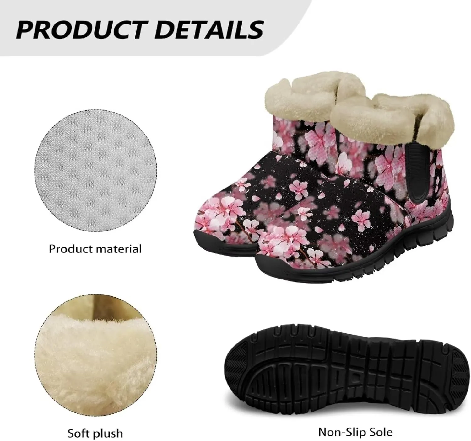 Winter Arch Support Ankle Boots for Women Plush Fuzzy Snow Booties Warm Anti-Slip Outdoor Shoes Size 6-12