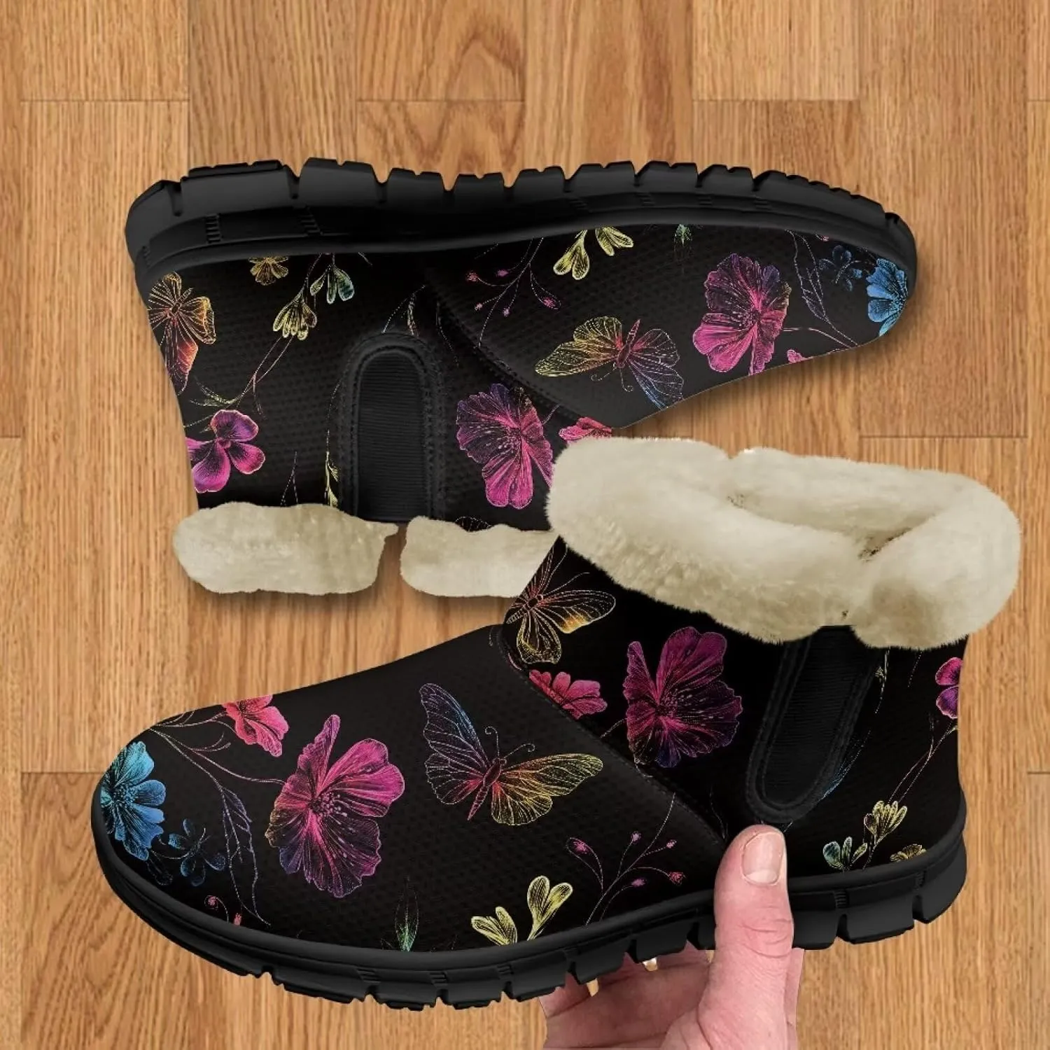 Winter Arch Support Ankle Boots for Women Plush Fuzzy Snow Booties Warm Anti-Slip Outdoor Shoes Size 6-12