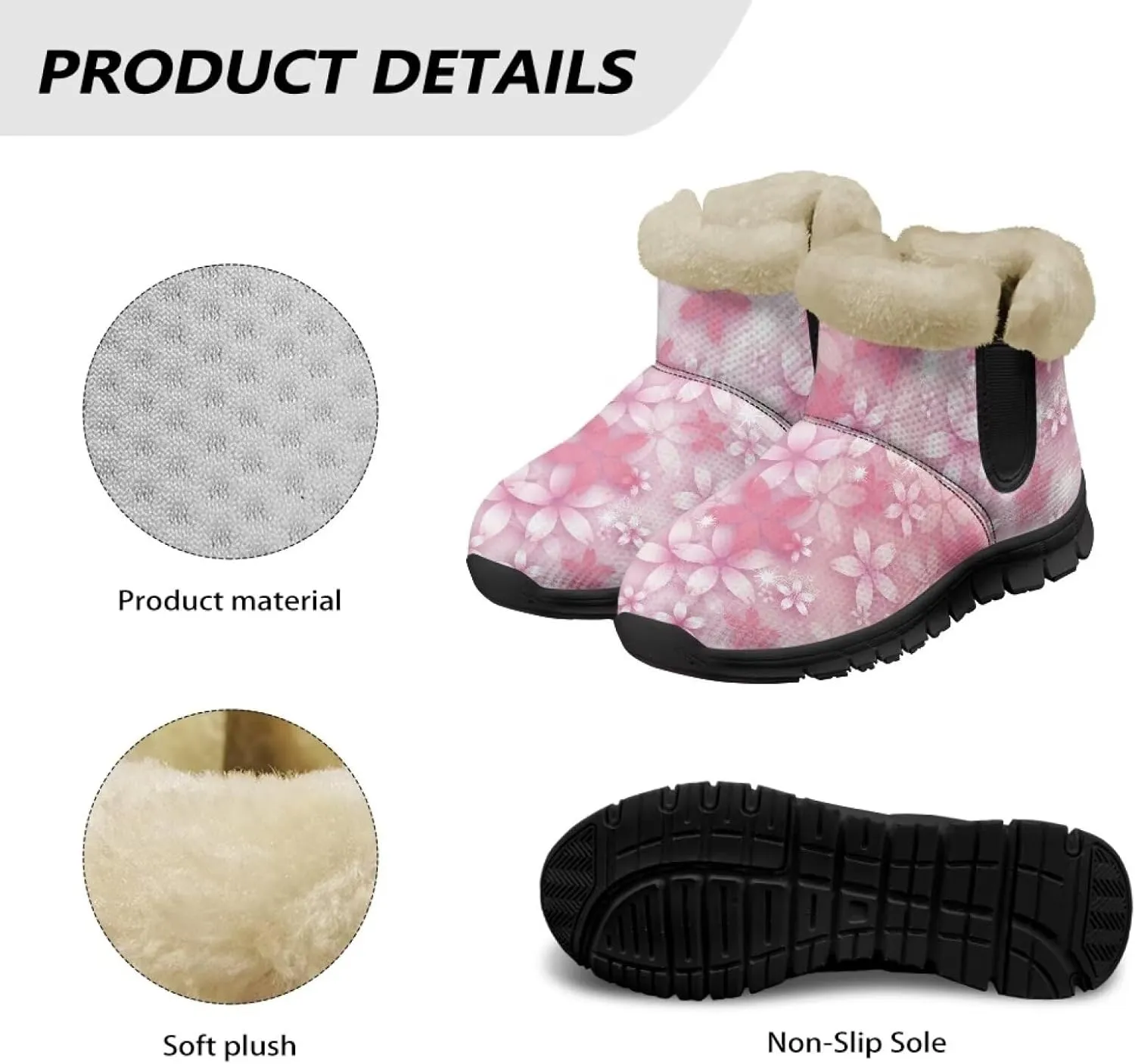 Winter Arch Support Ankle Boots for Women Plush Fuzzy Snow Booties Warm Anti-Slip Outdoor Shoes Size 6-12