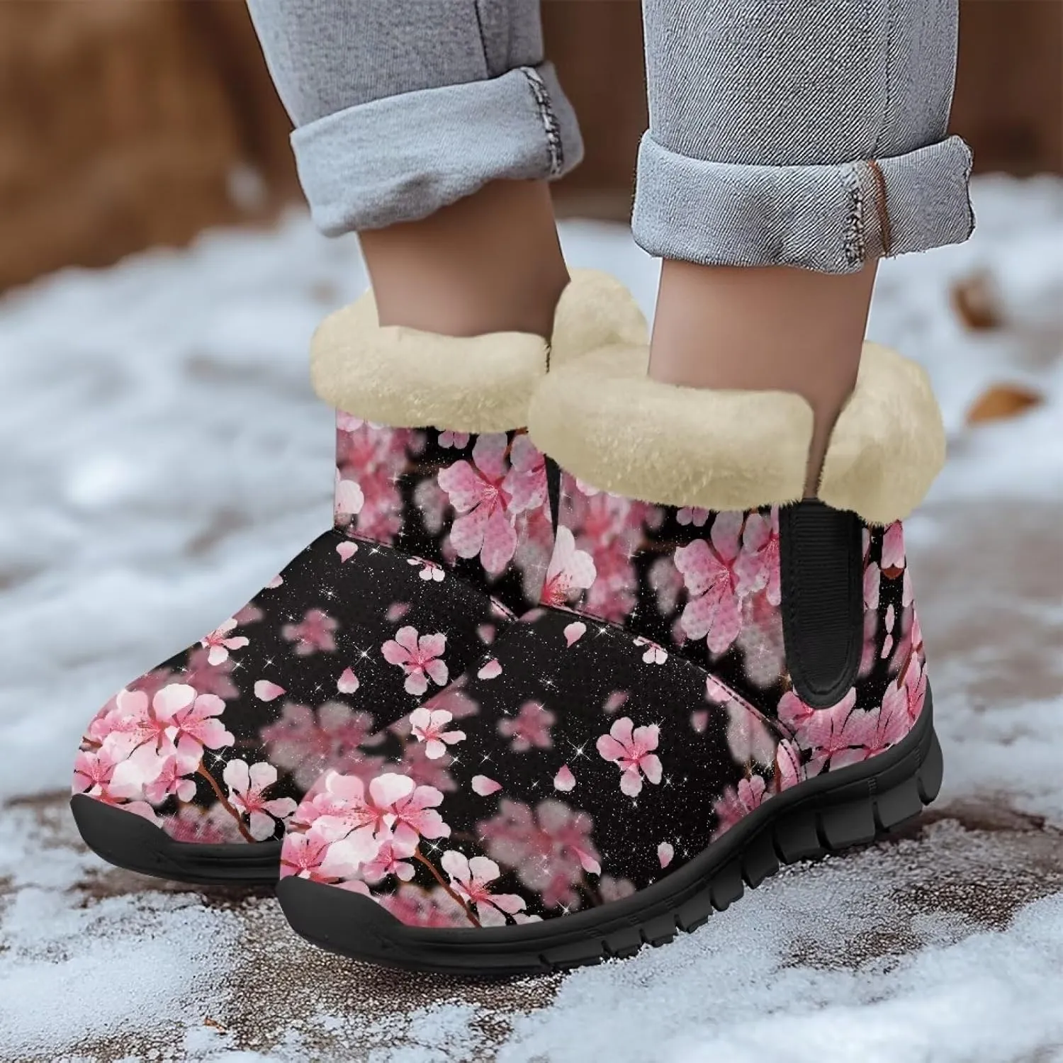 Winter Arch Support Ankle Boots for Women Plush Fuzzy Snow Booties Warm Anti-Slip Outdoor Shoes Size 6-12