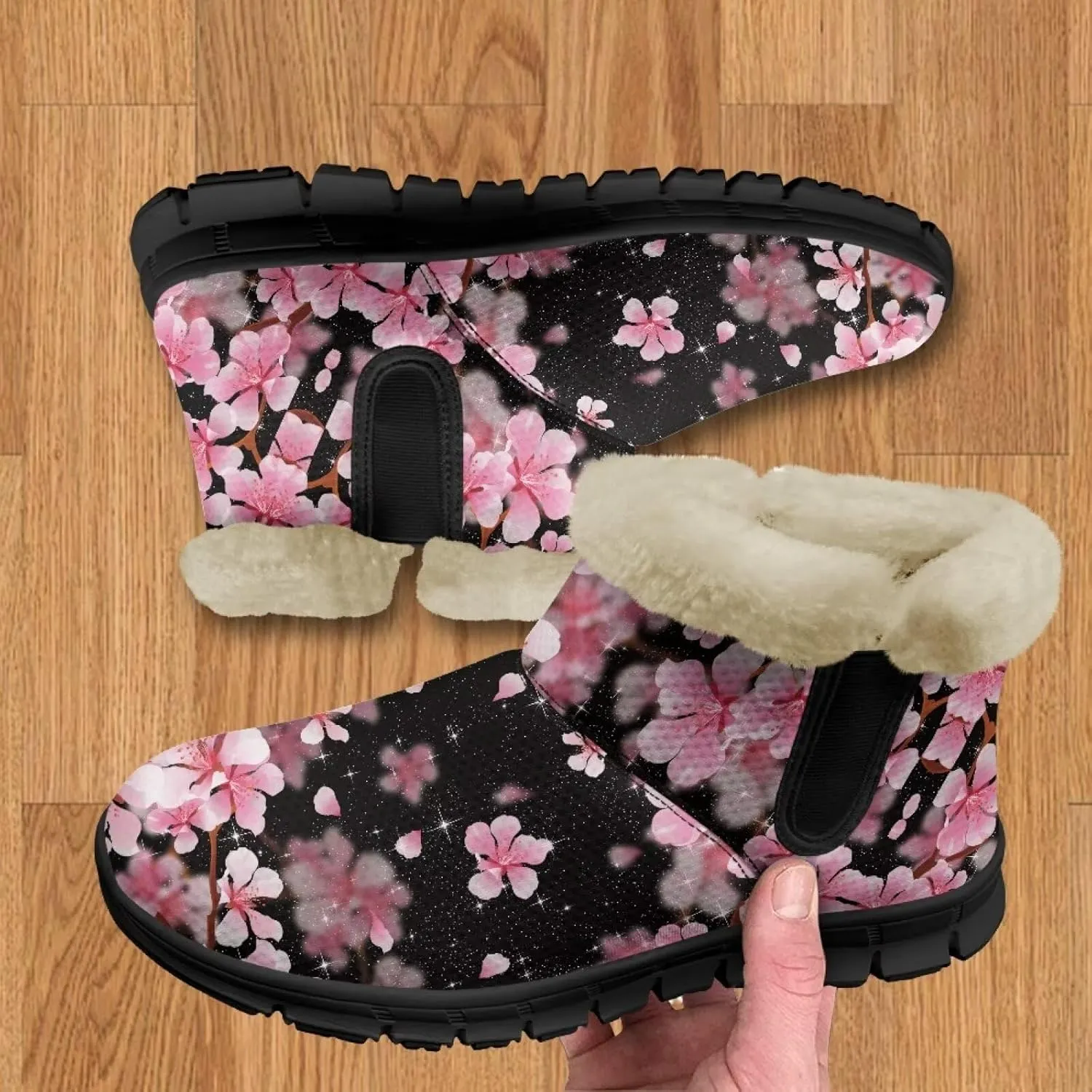 Winter Arch Support Ankle Boots for Women Plush Fuzzy Snow Booties Warm Anti-Slip Outdoor Shoes Size 6-12