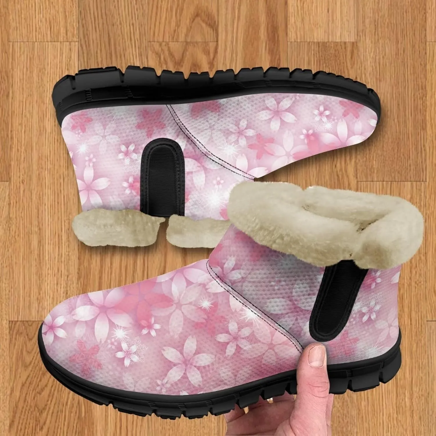 Winter Arch Support Ankle Boots for Women Plush Fuzzy Snow Booties Warm Anti-Slip Outdoor Shoes Size 6-12