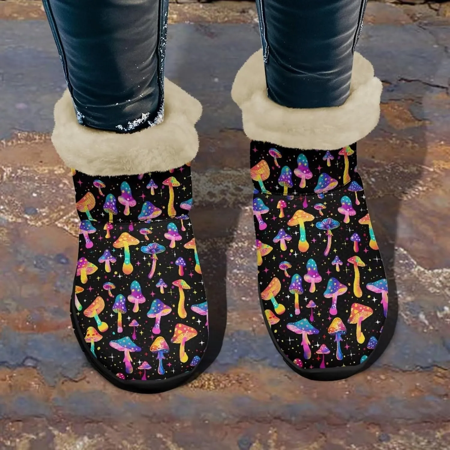 Winter Arch Support Ankle Boots for Women Plush Fuzzy Snow Booties Warm Anti-Slip Outdoor Shoes Size 6-12
