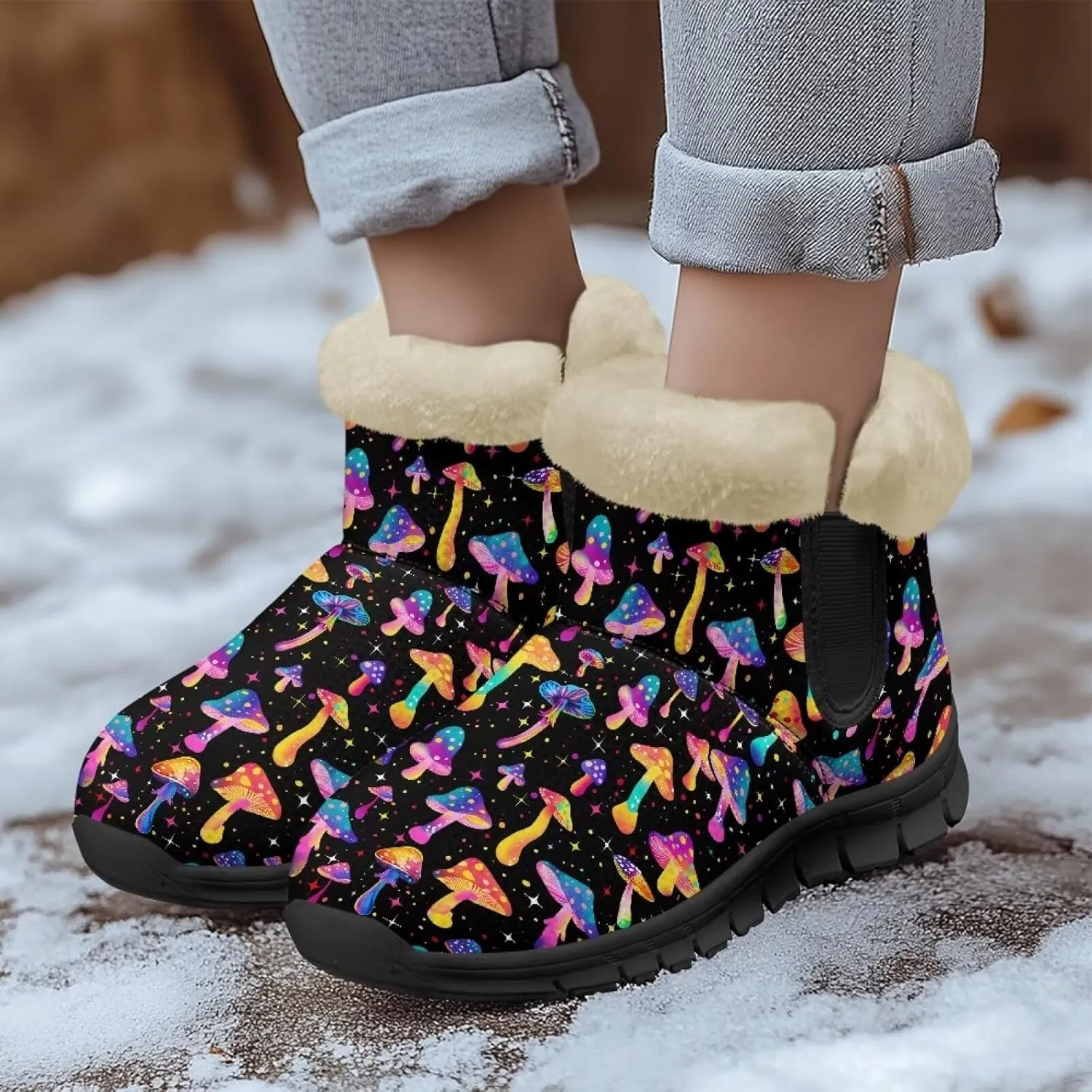Winter Arch Support Ankle Boots for Women Plush Fuzzy Snow Booties Warm Anti-Slip Outdoor Shoes Size 6-12