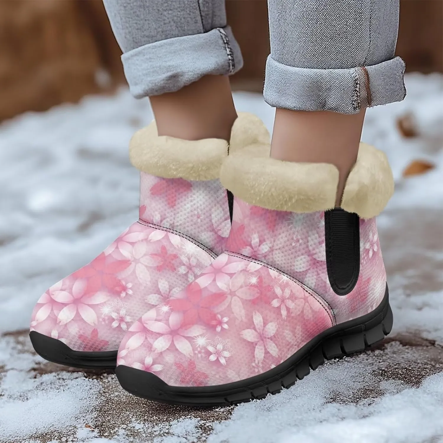 Winter Arch Support Ankle Boots for Women Plush Fuzzy Snow Booties Warm Anti-Slip Outdoor Shoes Size 6-12