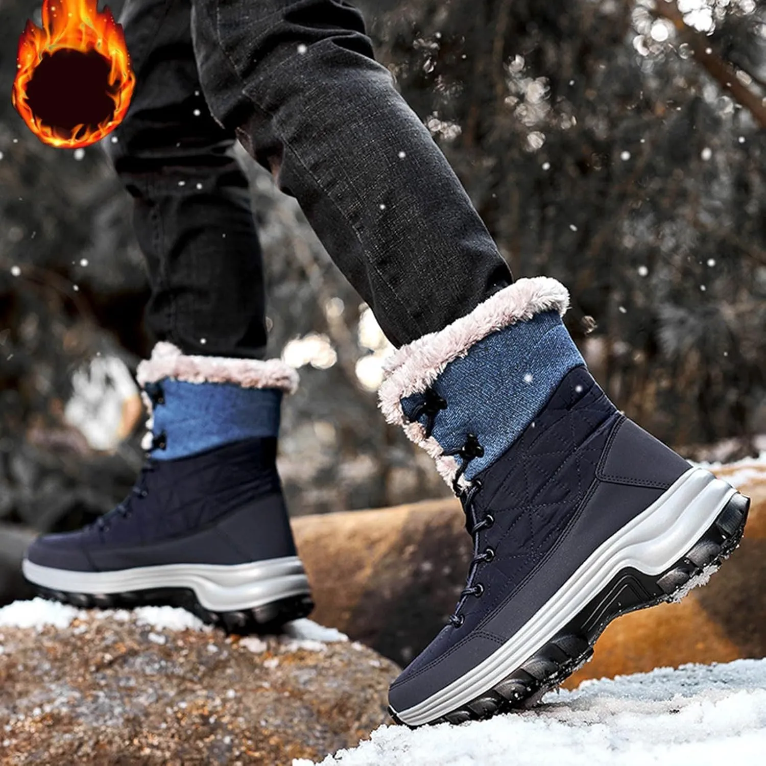 Winter Boots for Teen Boys, Waterproof Hiking Boots Platform Insulated Boots Trekking Trail Climbing Shoes Snow Boots