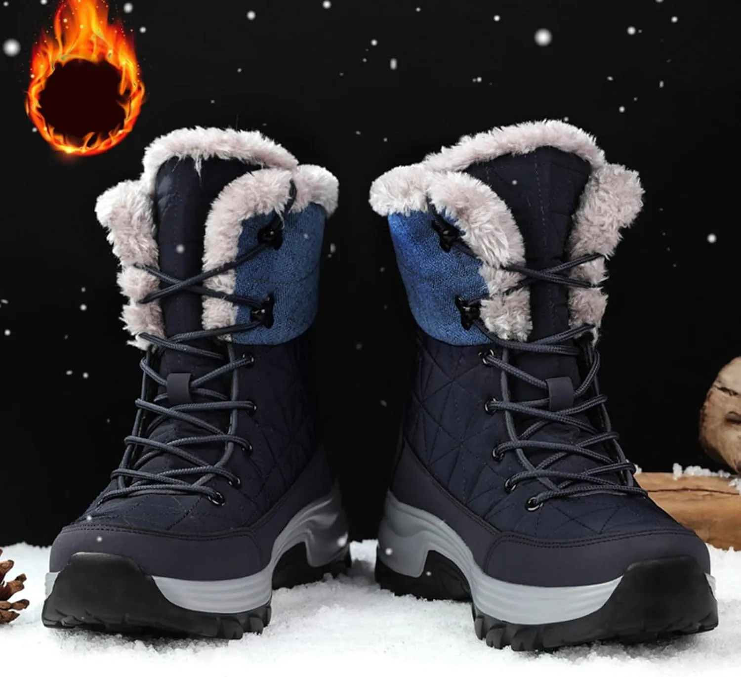 Winter Boots for Teen Boys, Waterproof Hiking Boots Platform Insulated Boots Trekking Trail Climbing Shoes Snow Boots