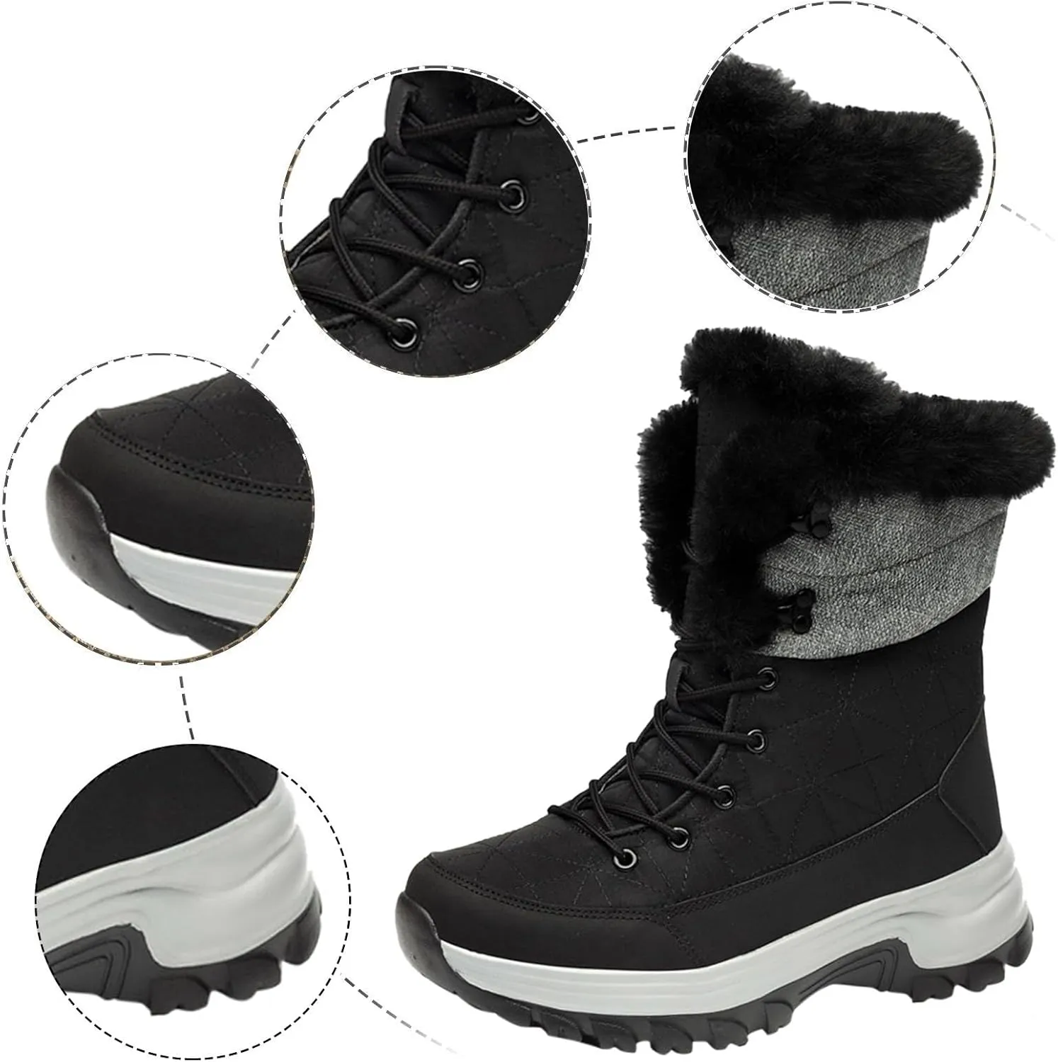 Winter Boots for Teen Boys, Waterproof Hiking Boots Platform Insulated Boots Trekking Trail Climbing Shoes Snow Boots