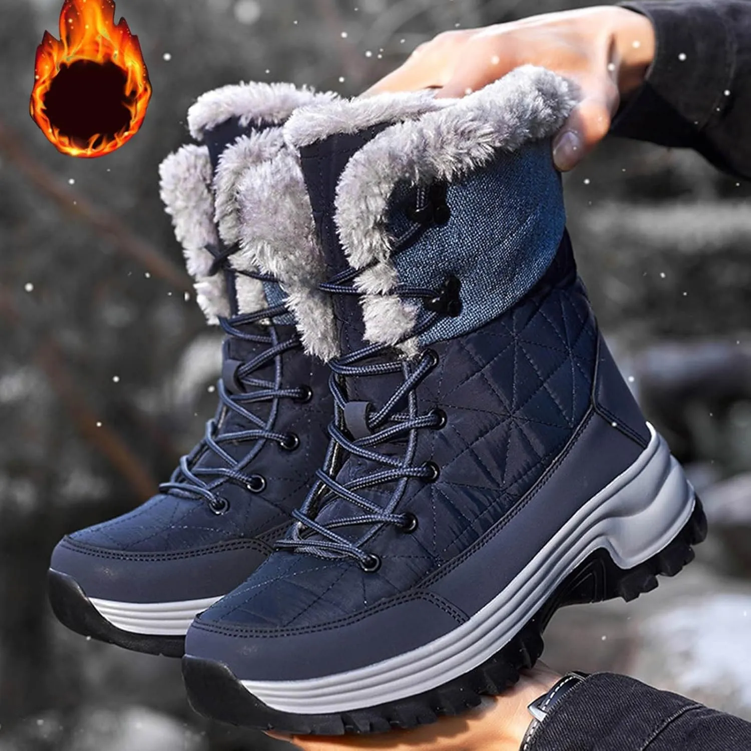 Winter Boots for Teen Boys, Waterproof Hiking Boots Platform Insulated Boots Trekking Trail Climbing Shoes Snow Boots