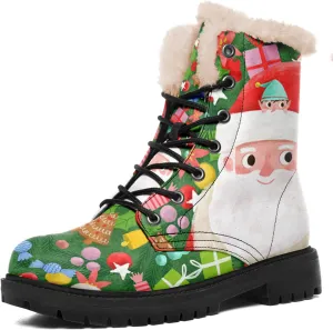 Winter Boots for Women, Custom Christmas Boots Santa Claus Print Ladies Fur Lined Lace up Ankle Boots Comfortable Warm Winter Snow Shoes Outdoor Christmas Gift